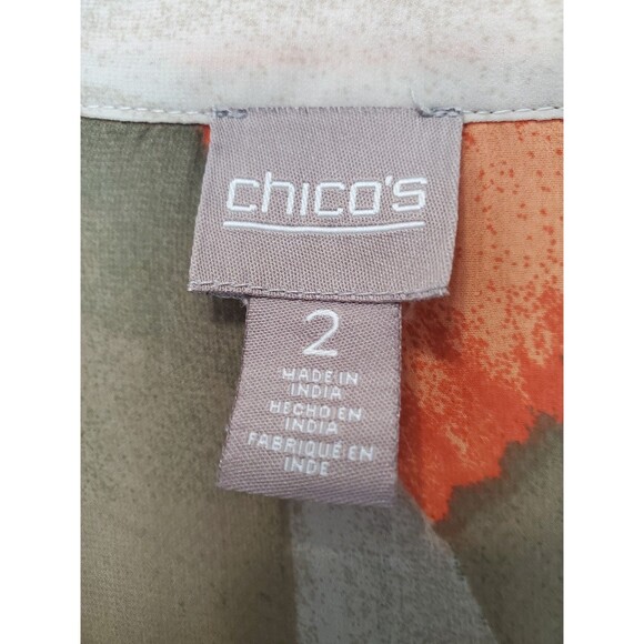 Chico's Sheer Chiffon Geo Print Slit-Sleeve Split-Neck Tie-Waist Blouse 2 Large - Picture 3 of 4